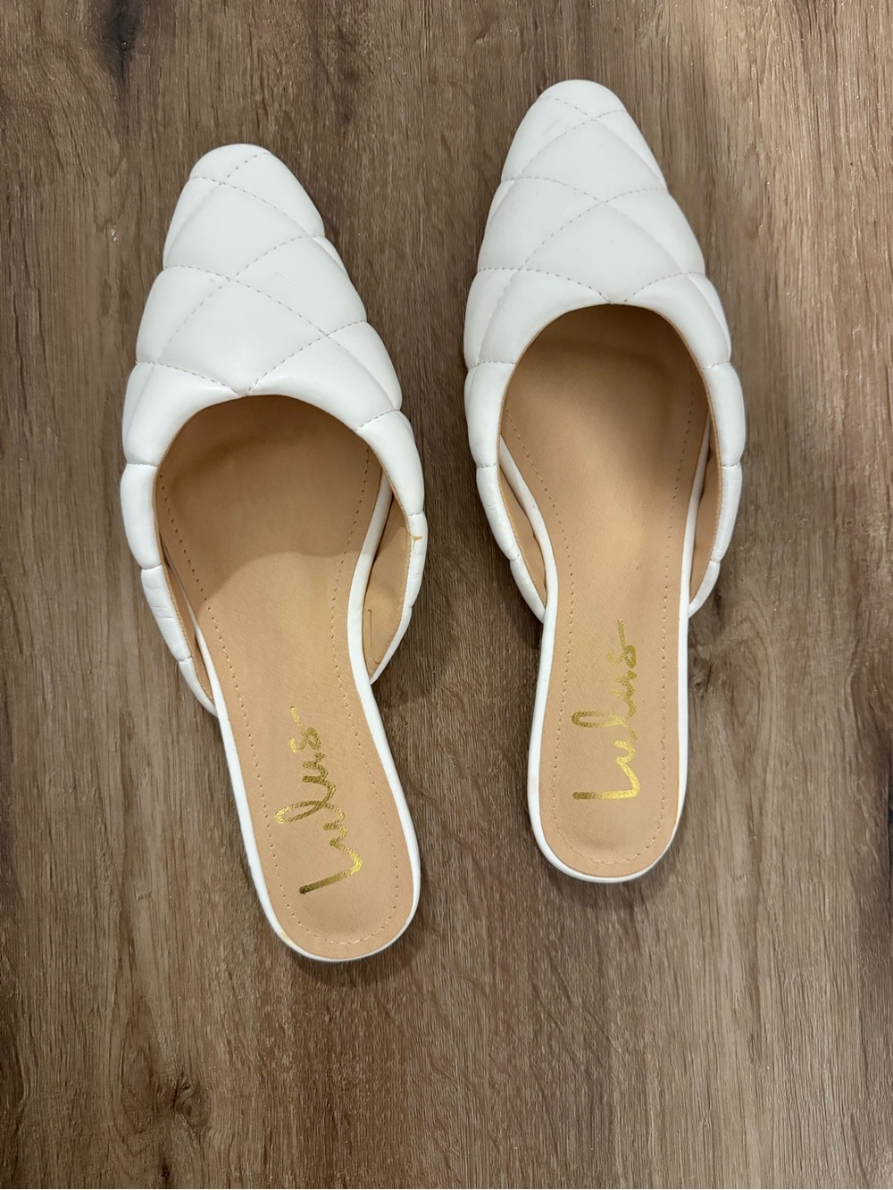 Lulu's White Quilted Pointed Slide Mules